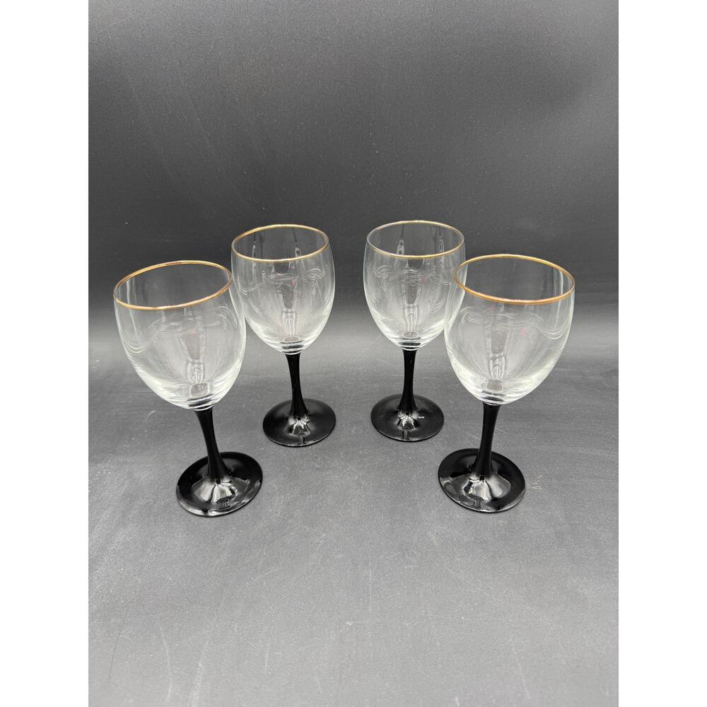 Vintage Wine Glasses by Luminarc Stemware Gold Trim 7" Set of 4